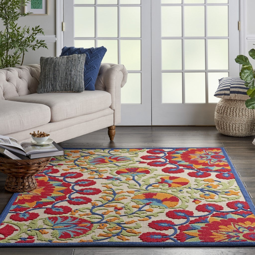 5' x 8' Red and Multicolor Indoor Outdoor Area Rug