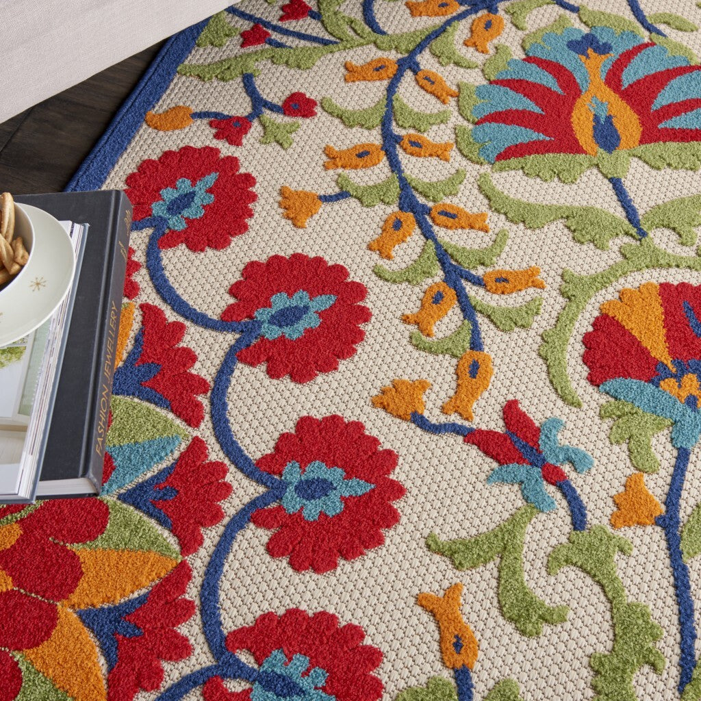 5' x 8' Red and Multicolor Indoor Outdoor Area Rug