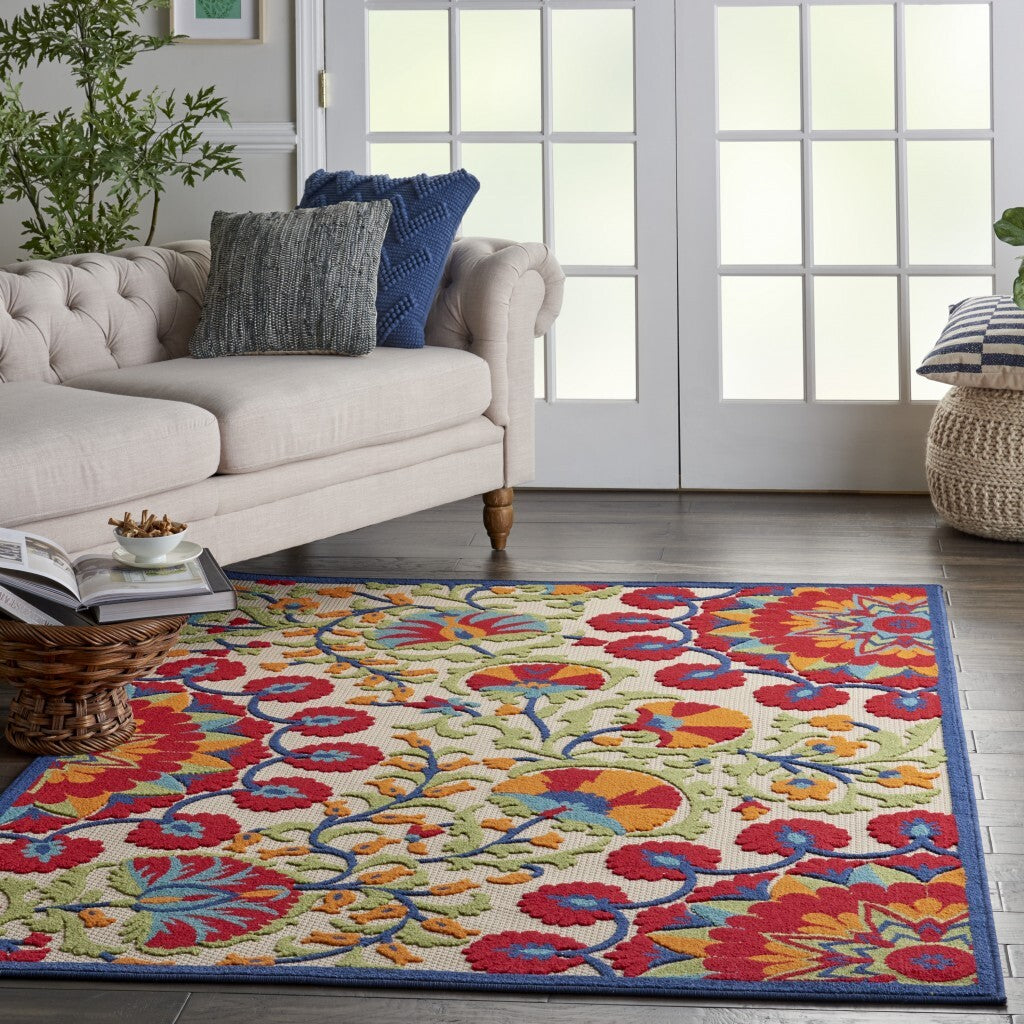 5' x 8' Red and Multicolor Indoor Outdoor Area Rug