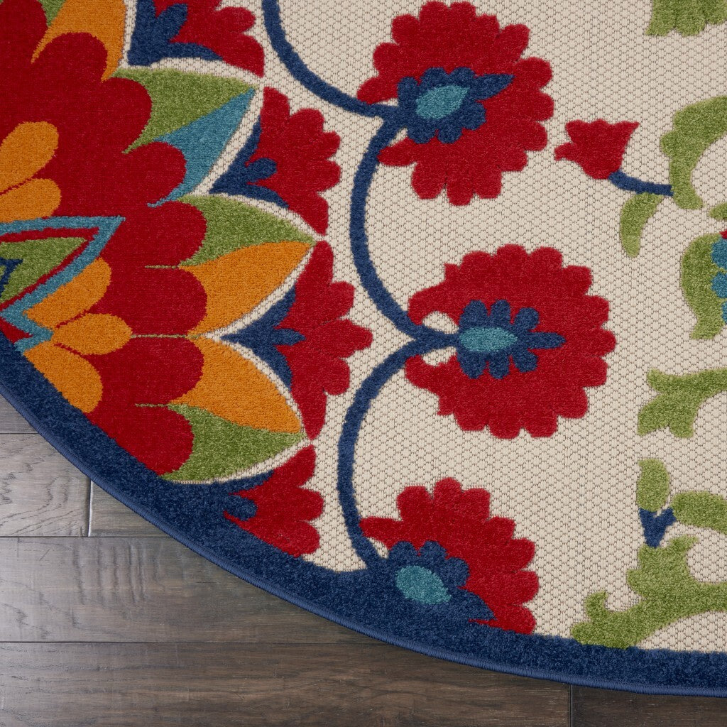 8' Round Red and Multicolor Indoor Outdoor Area Rug