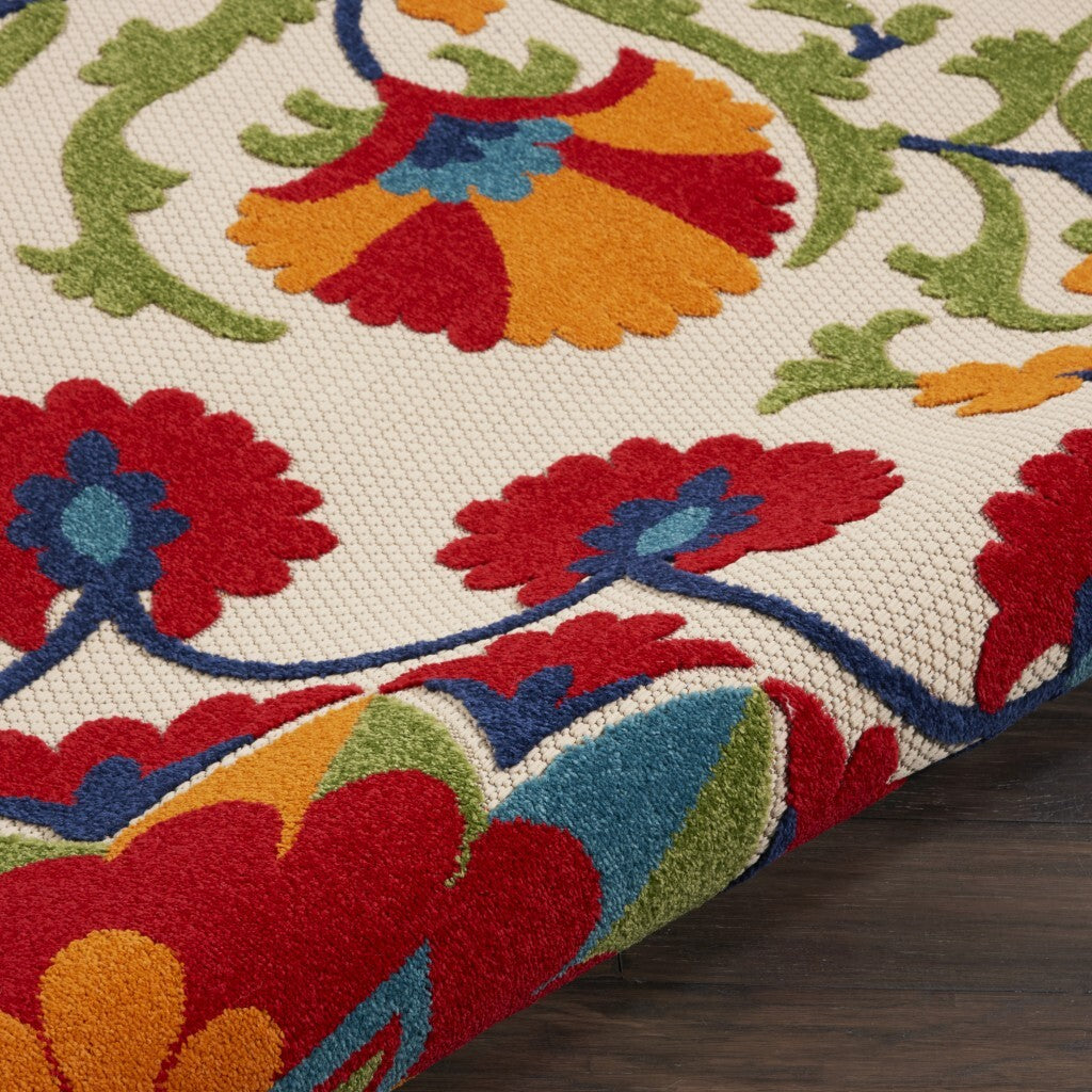 8' Round Red and Multicolor Indoor Outdoor Area Rug