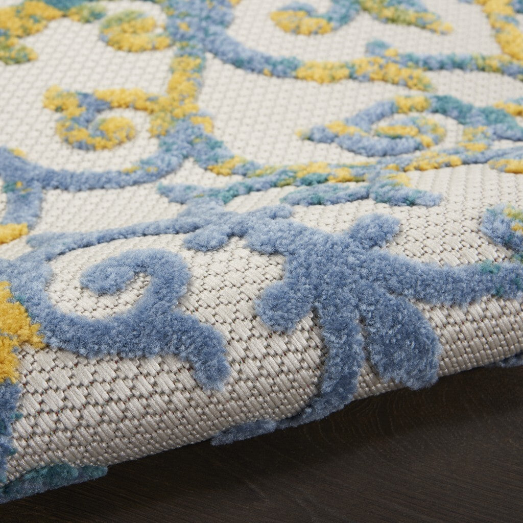 5' x 7' Ivory and Blue Indoor Outdoor Area Rug