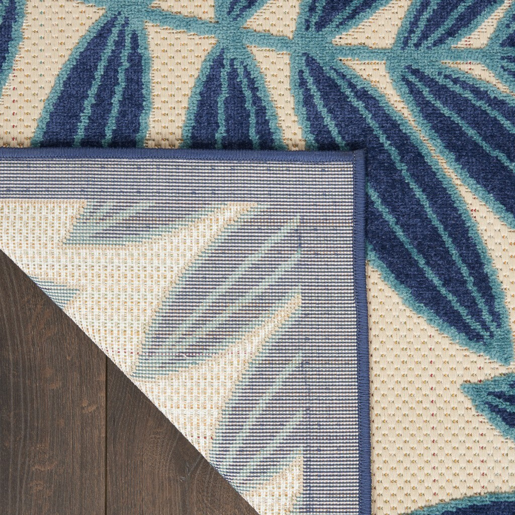 7' x 10' Navy and Beige Leaves Indoor Outdoor Area Rug