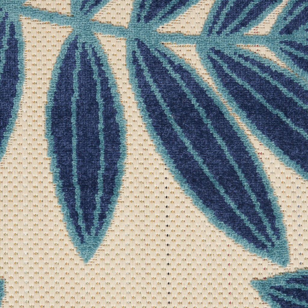 7' x 10' Navy and Beige Leaves Indoor Outdoor Area Rug