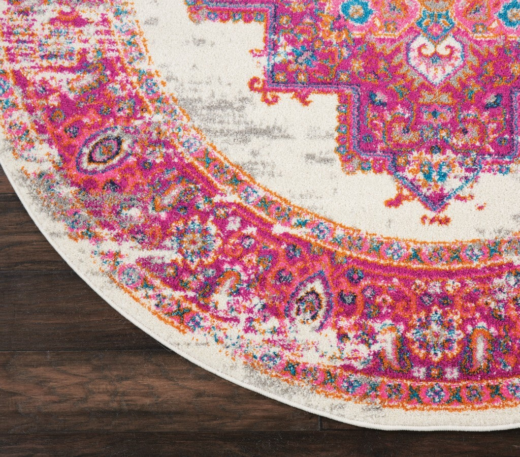 5' Fuchsia Round Power Loom Area Rug