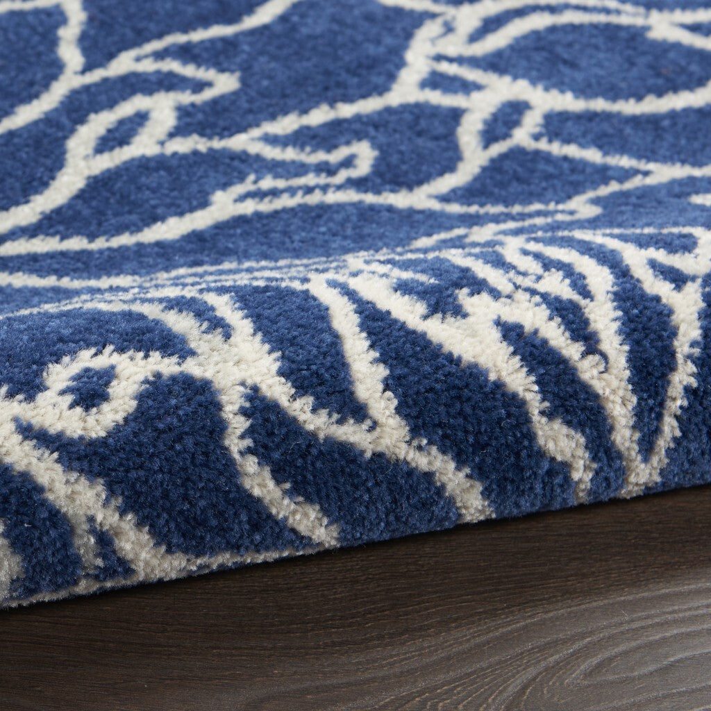 8' X 10' Blue And Ivory Floral Power Loom Area Rug