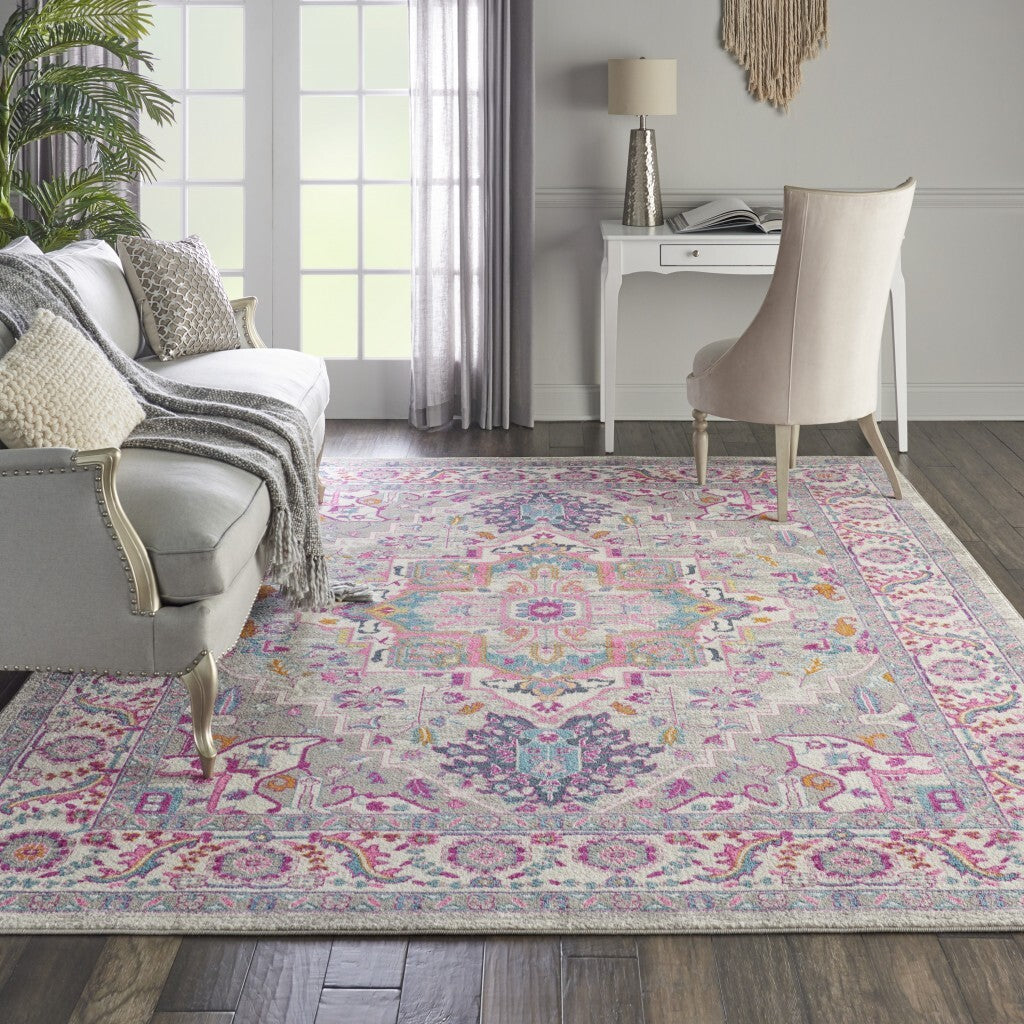 8' X 10' Pink And Gray Power Loom Area Rug