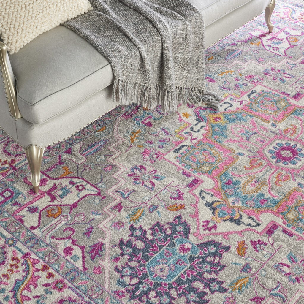 8' X 10' Pink And Gray Power Loom Area Rug