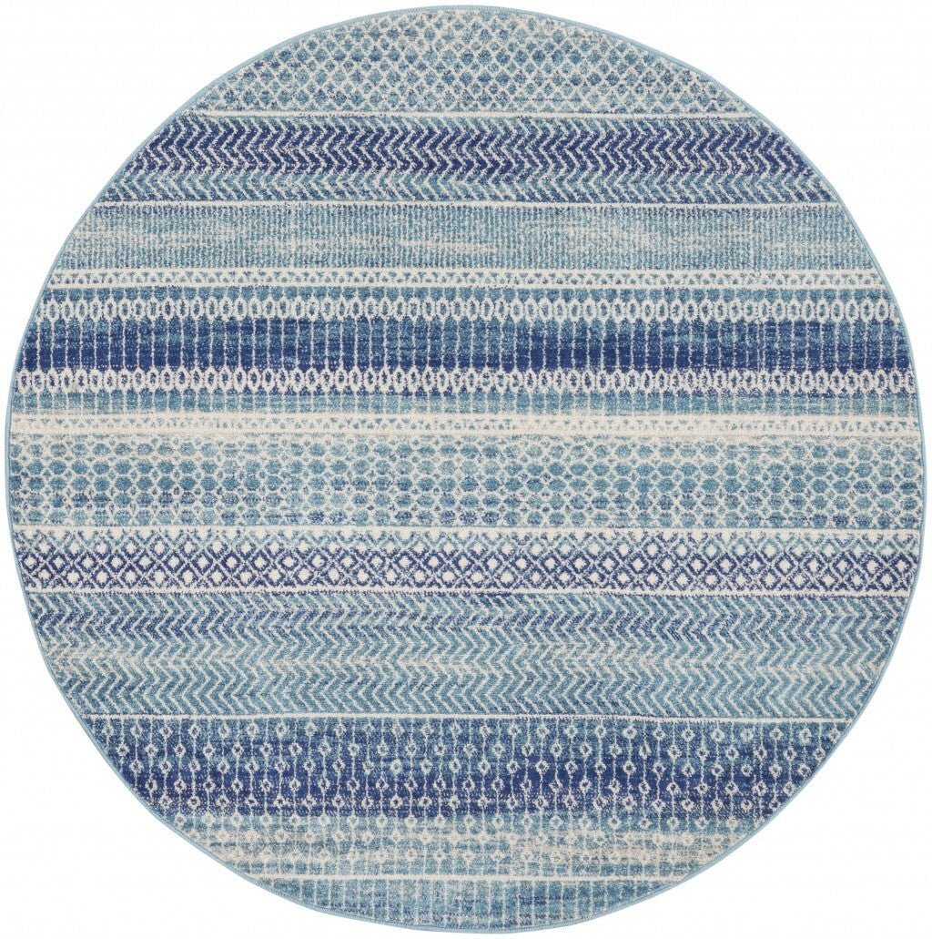 5' Navy Blue Round Southwestern Power Loom Area Rug