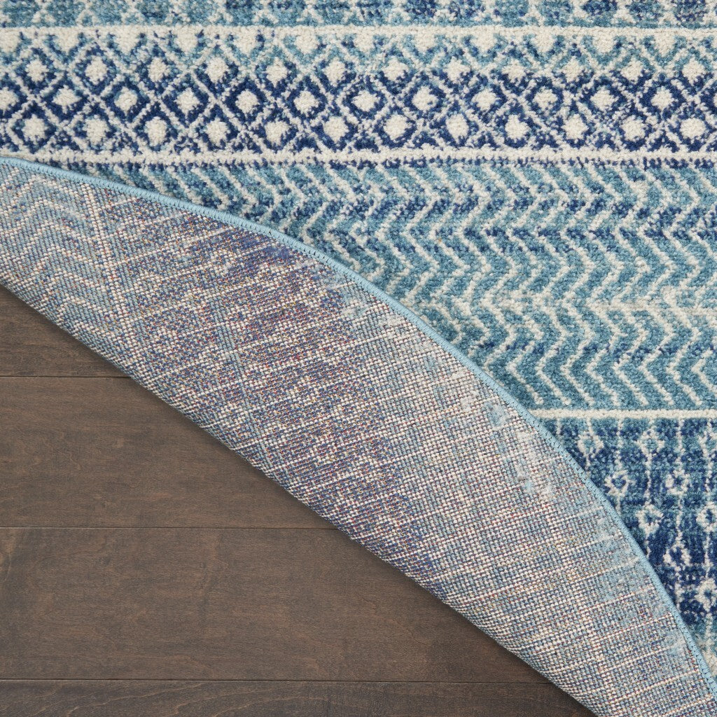 5' Navy Blue Round Southwestern Power Loom Area Rug
