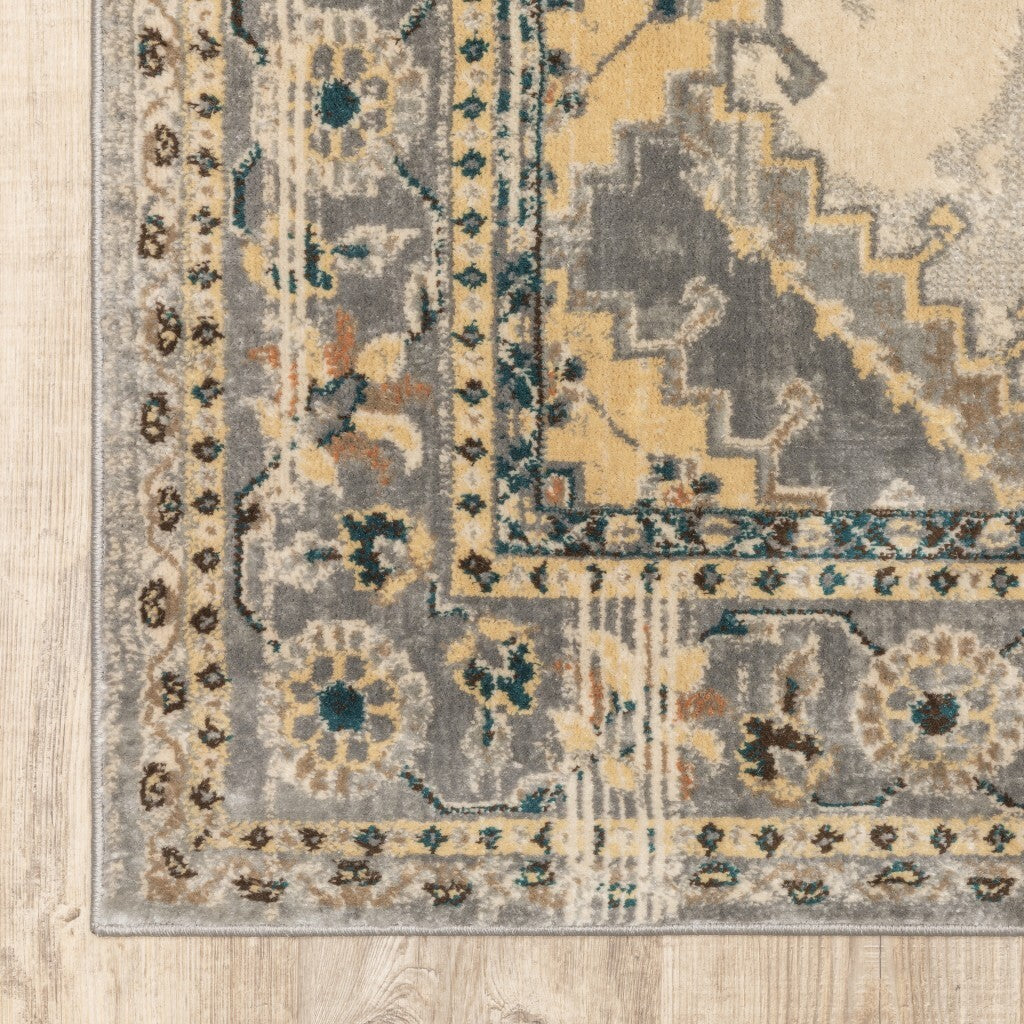 8' x 10' Gray and Beige Aztec Pattern Area Rug