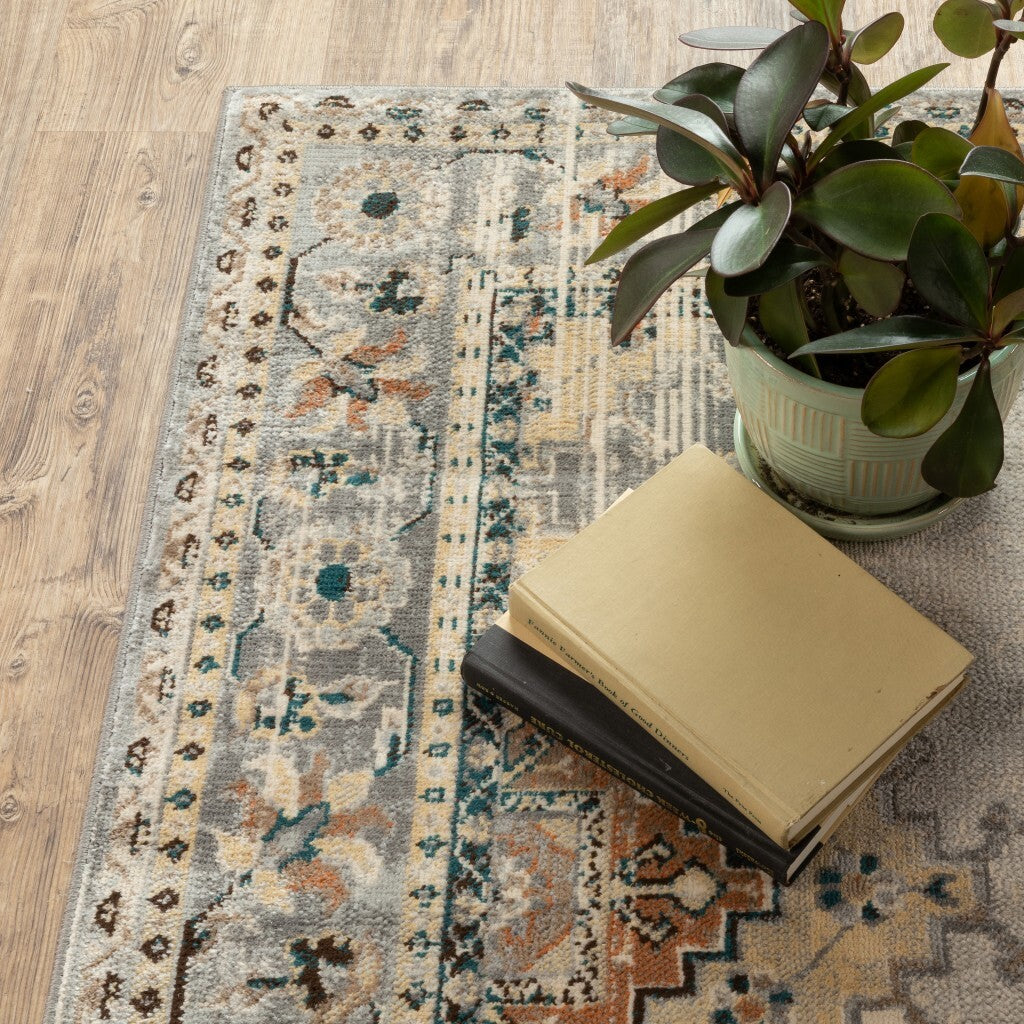 8' x 10' Gray and Beige Aztec Pattern Area Rug