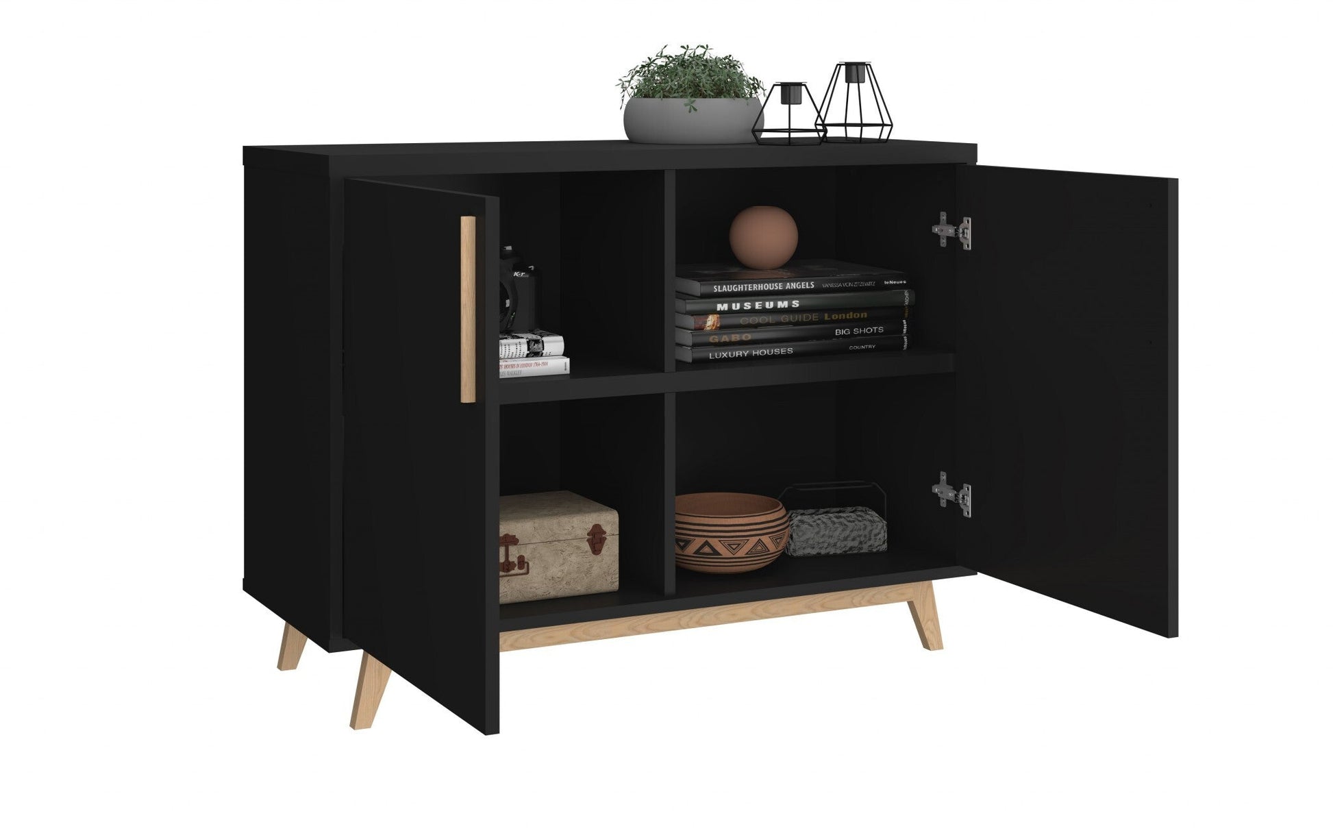 Modern Black and Natural Two Door Buffet