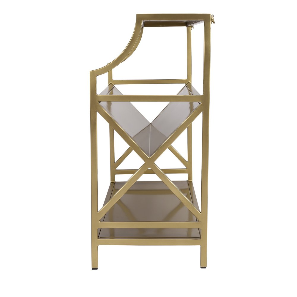32" Gold Iron and Metal Two Tier Bookcase