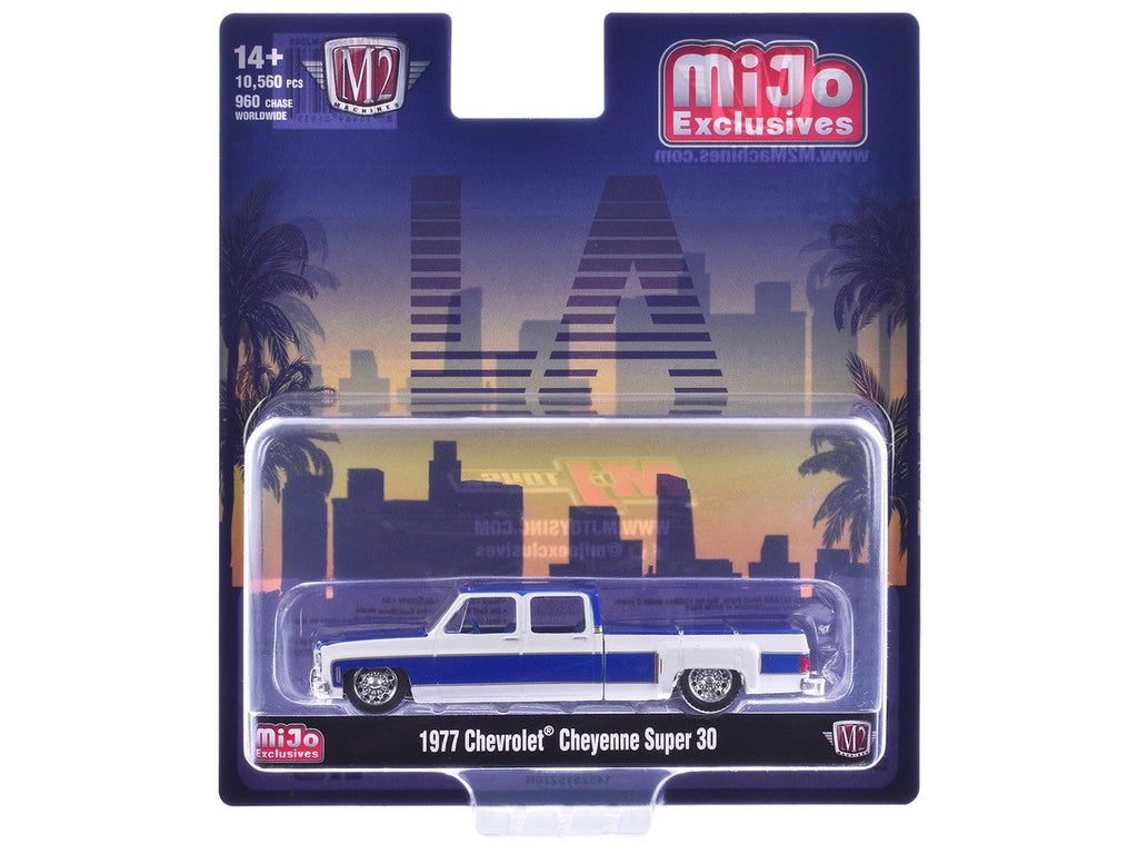 1977 Chevrolet Cheyenne Super 30 Pickup Truck White and Blue "LA" Limited Edition to 10560 pieces Worldwide 1/64 Diecast Model Car by M2 Machines