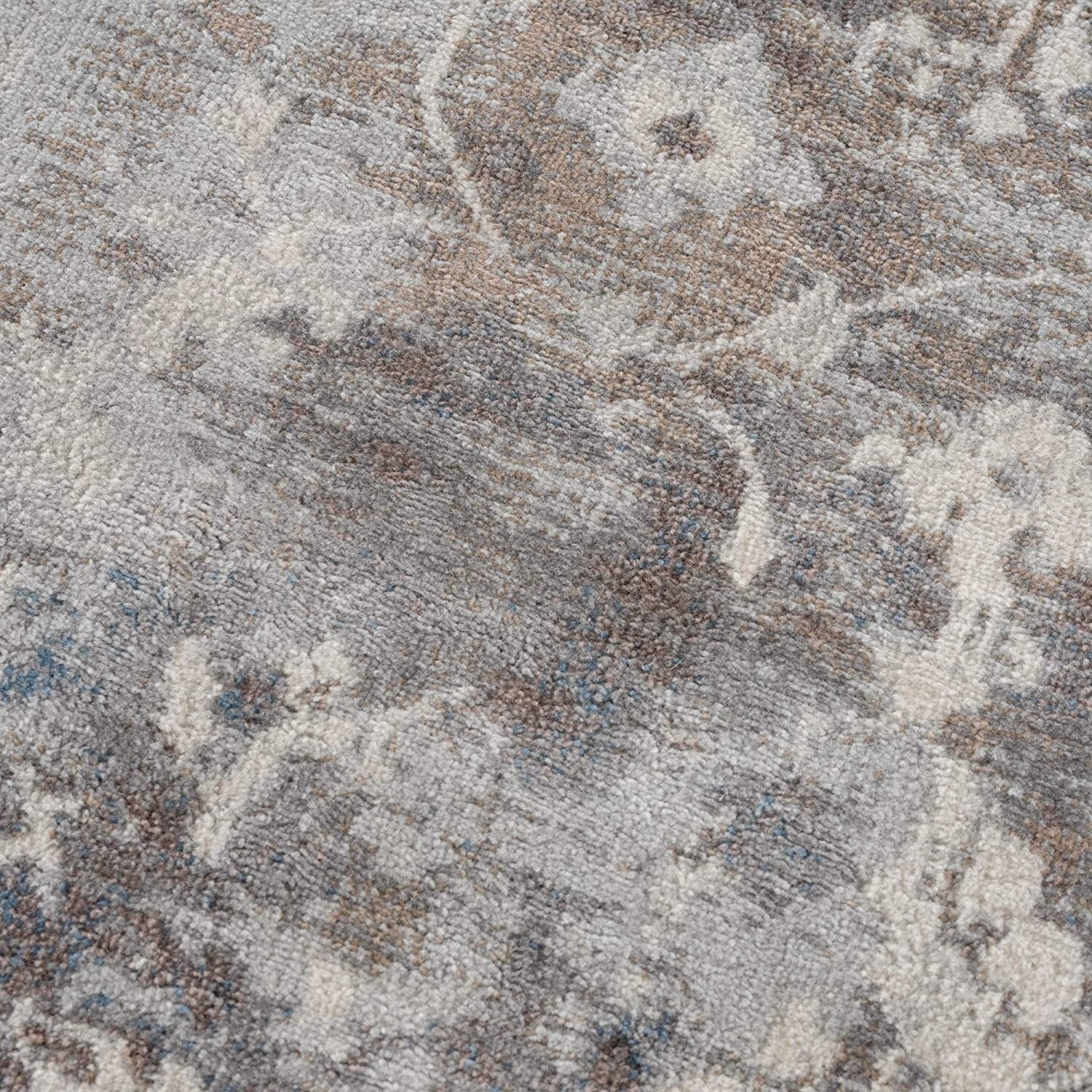 2' X 8' Navy And Beige Distressed Vines Runner Rug