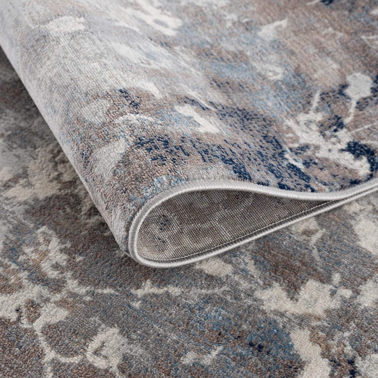2' X 8' Navy And Beige Distressed Vines Runner Rug