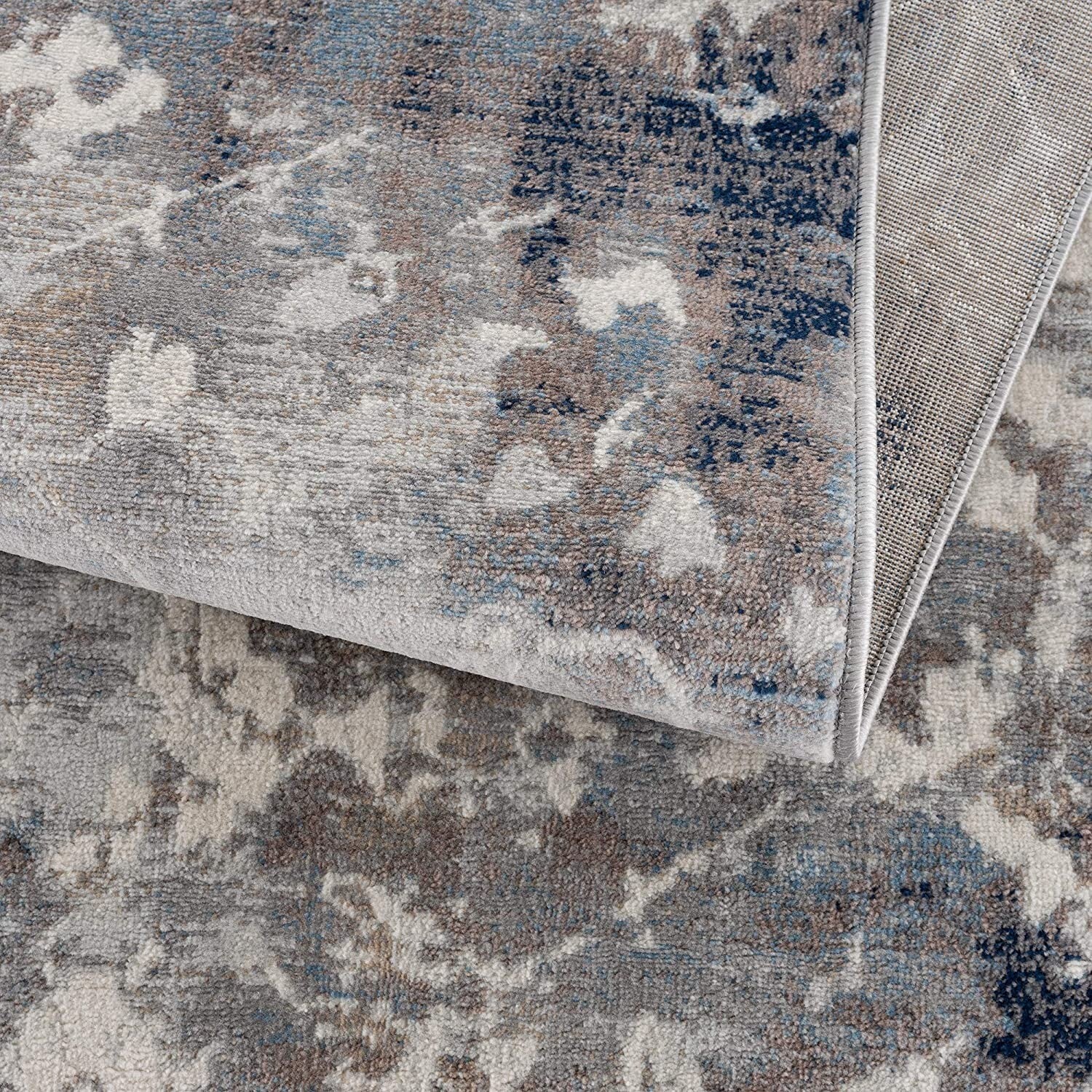 2' X 8' Navy And Beige Distressed Vines Runner Rug