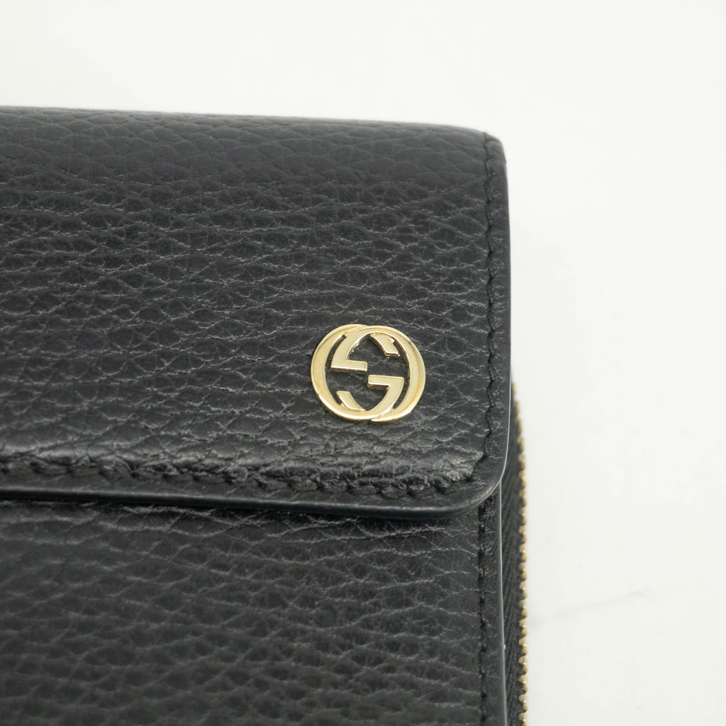 Gucci Interlocking G Black Zip Around Tri-fold Wallet #3917