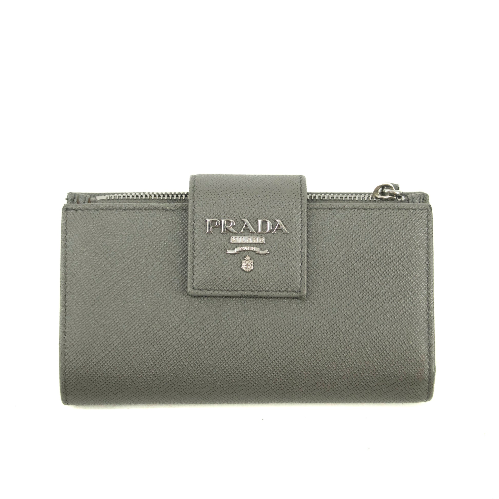Prada Saffiano Leather Grey Metal Medium Wallet #3918