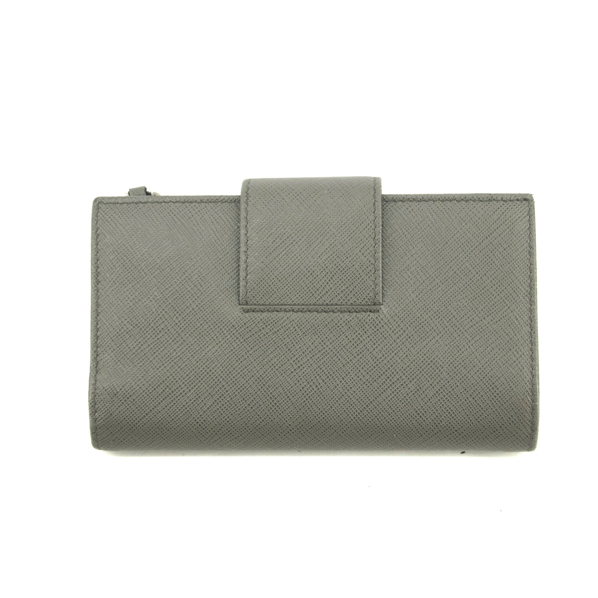 Prada Saffiano Leather Grey Metal Medium Wallet #3918