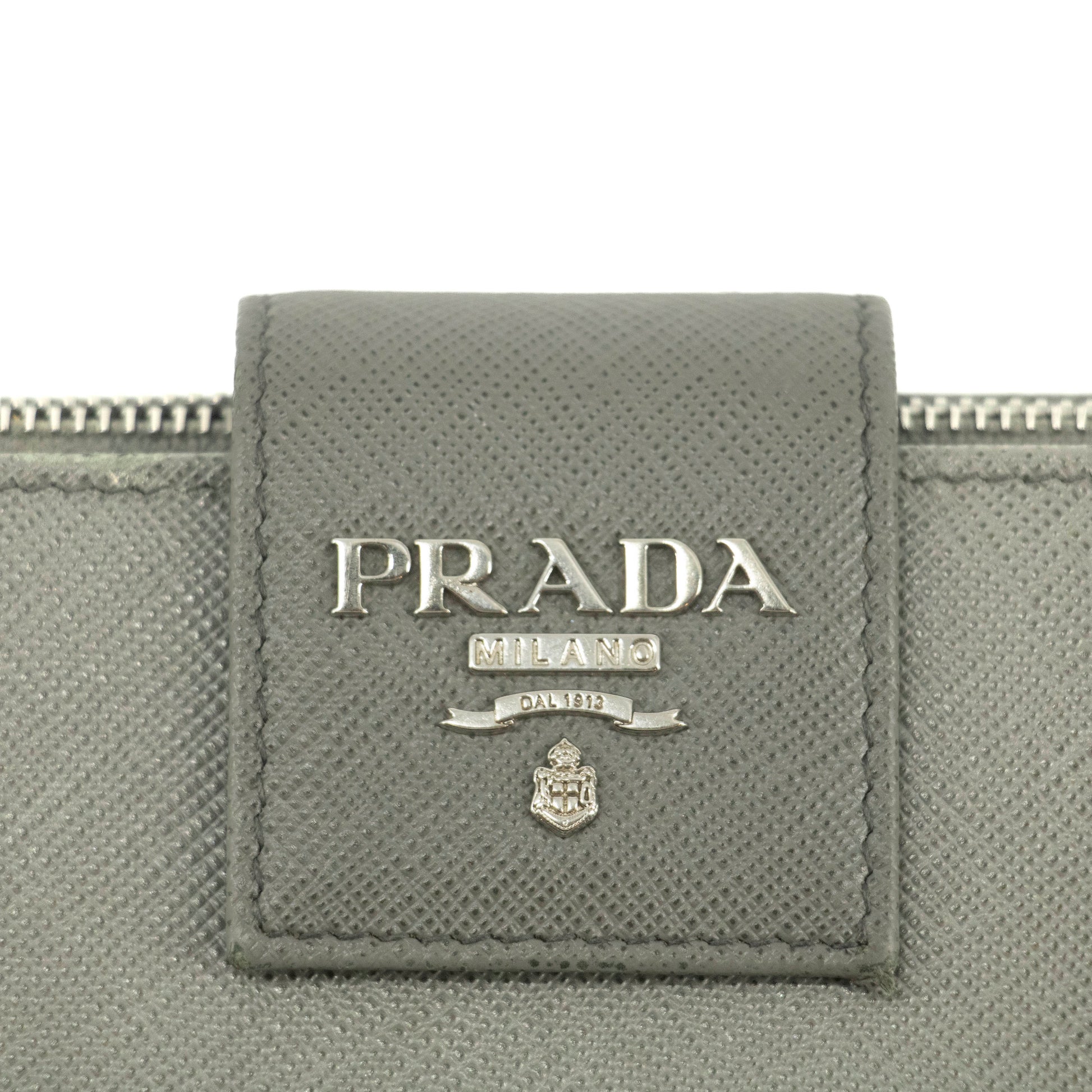 Prada Saffiano Leather Grey Metal Medium Wallet #3918