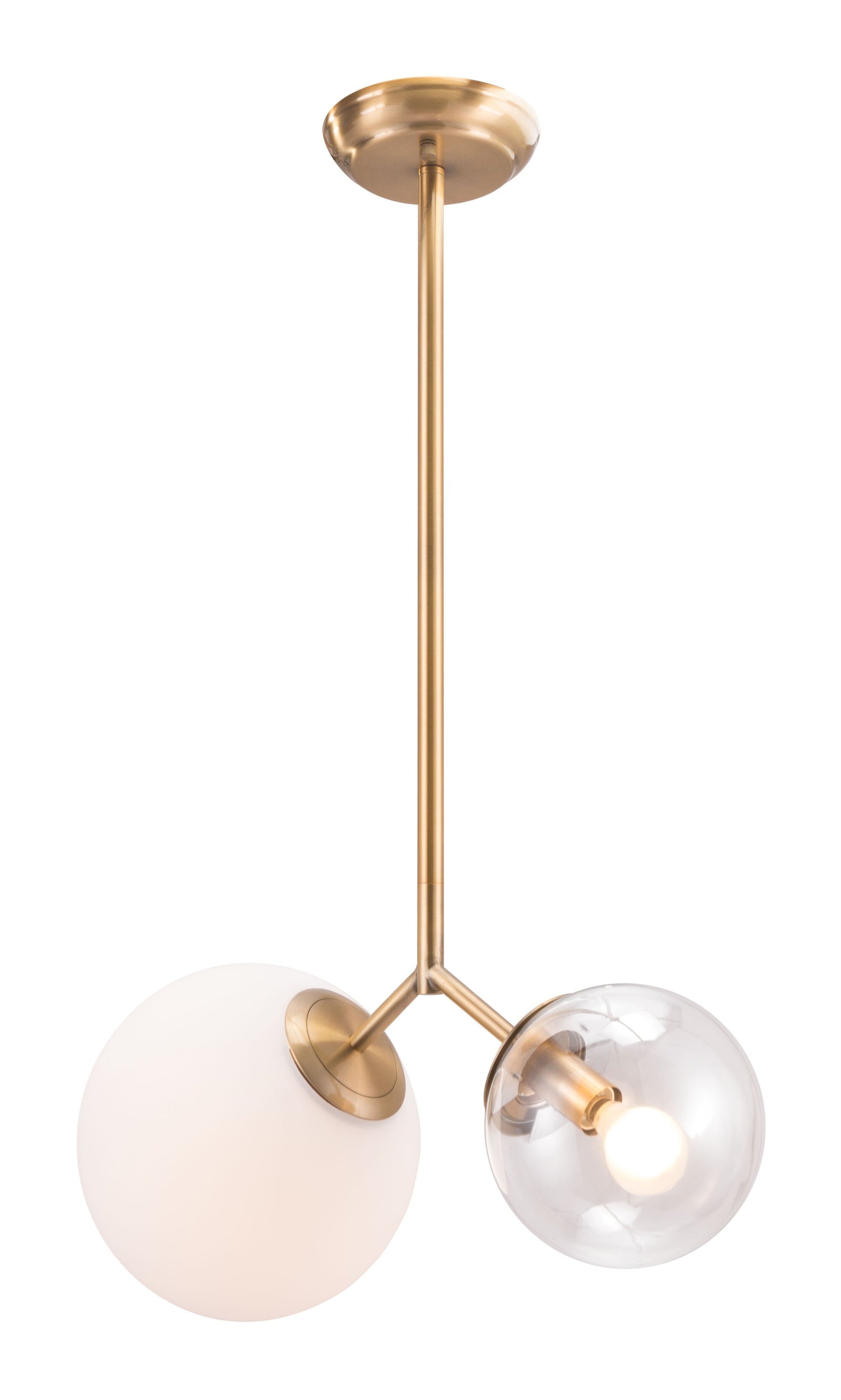 Gold Shaded Two Light Metal Dimmable Ceiling Light With White Shades