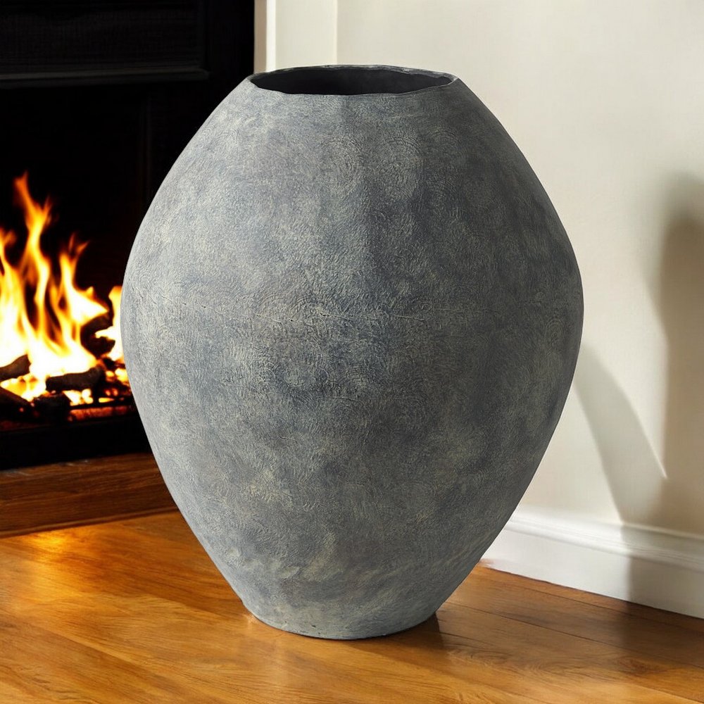 28" Gray Cylinder Ceramic Floor Vase