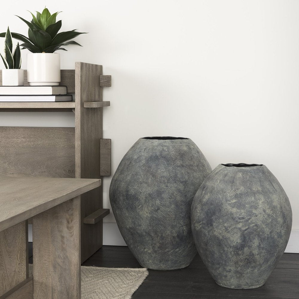 28" Gray Cylinder Ceramic Floor Vase