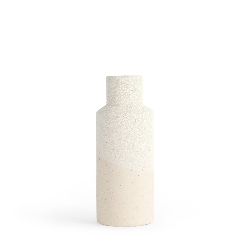 11" Cream And Off White Color Block Ceramic Cylinder Table Vase