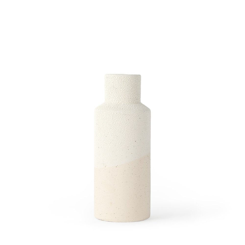 11" Cream And Off White Color Block Ceramic Cylinder Table Vase