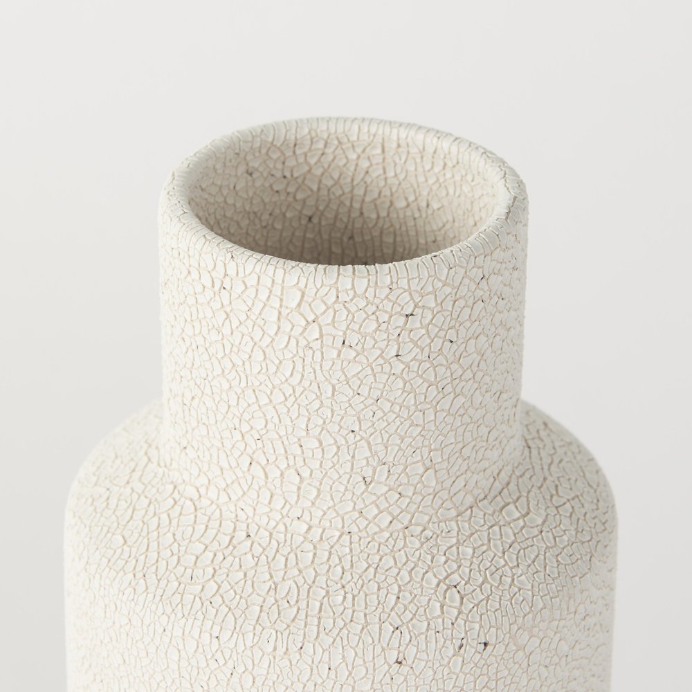 11" Cream And Off White Color Block Ceramic Cylinder Table Vase