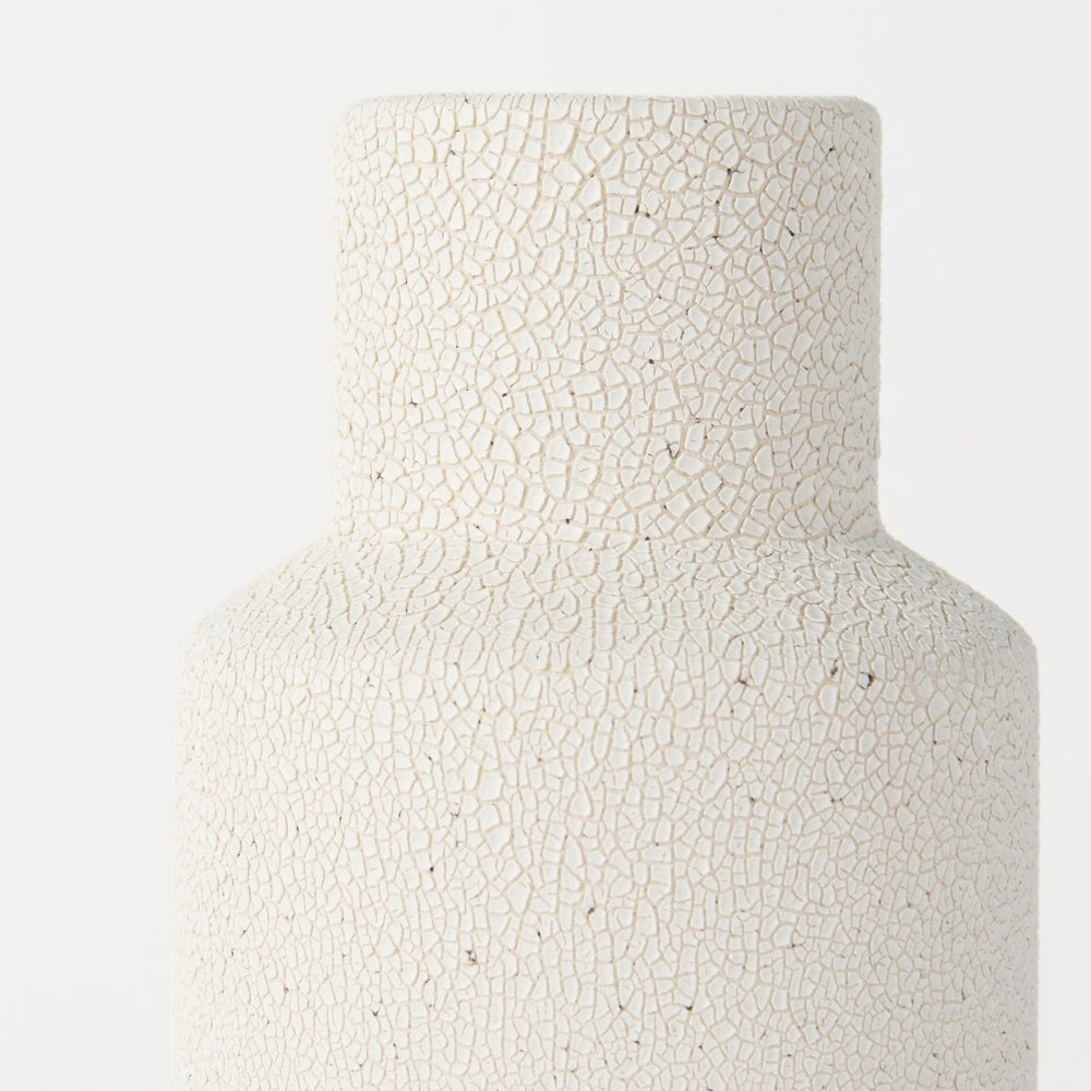 11" Cream And Off White Color Block Ceramic Cylinder Table Vase