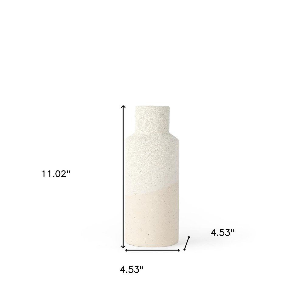 11" Cream And Off White Color Block Ceramic Cylinder Table Vase