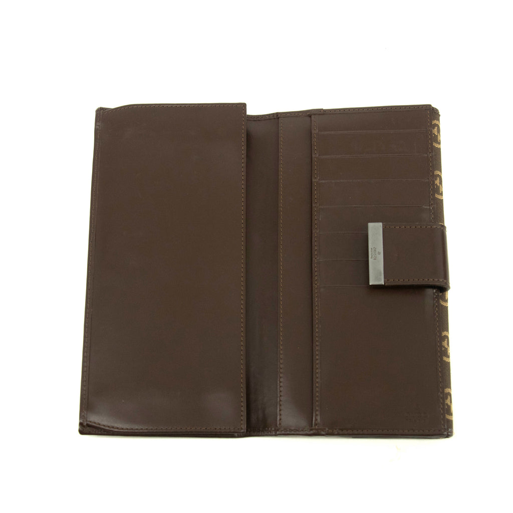 Gucci GG Logo Brown Canvas x Leather Long Wallet #3922
