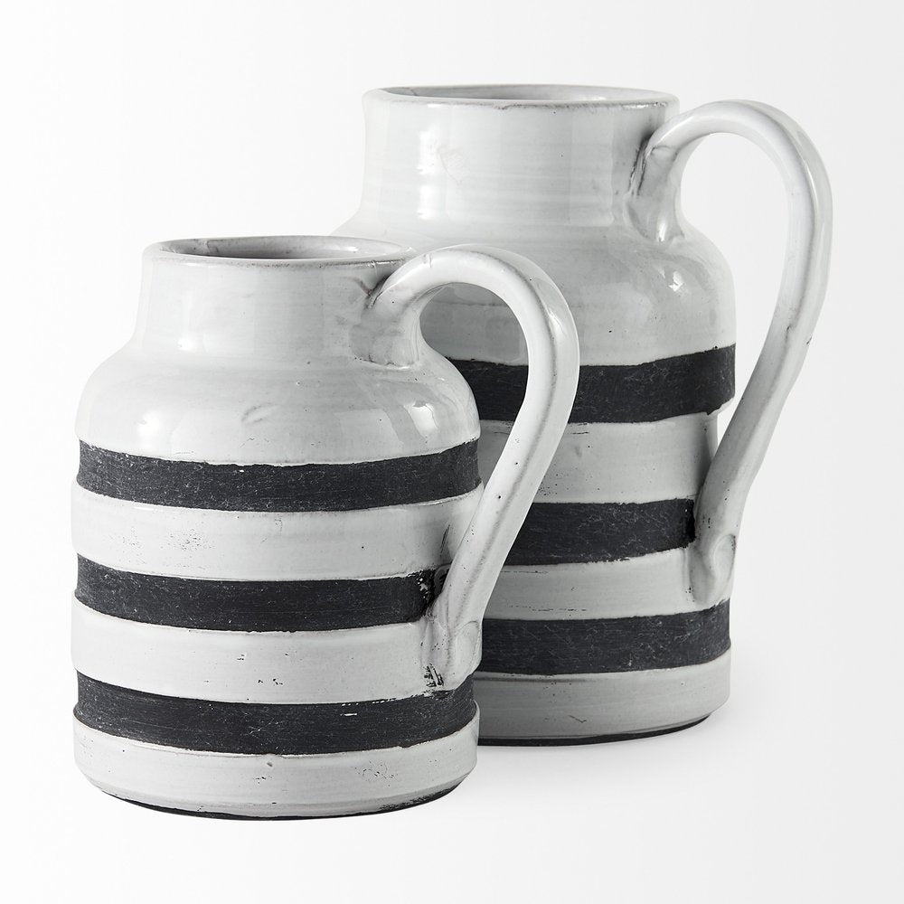 9" Blue And White Cylinder Ceramic Urns Jars
