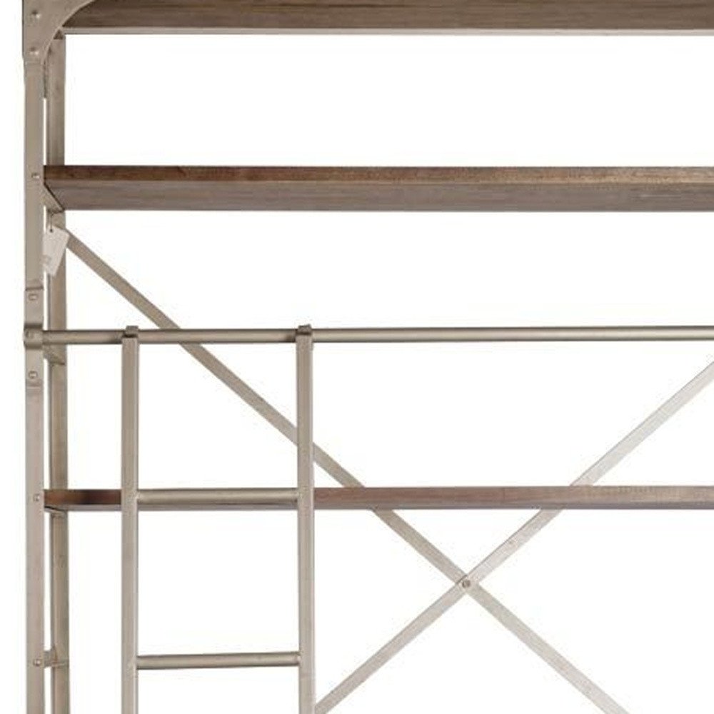 Brown Nickel and Solid Wood Six Tier Bookcase with Four Drawers