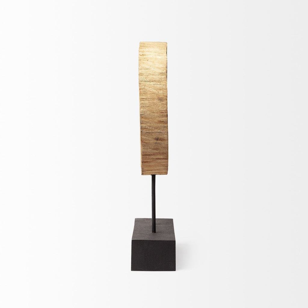 19" Brown and Black Wood Log Cross Section Tabletop Sculpture