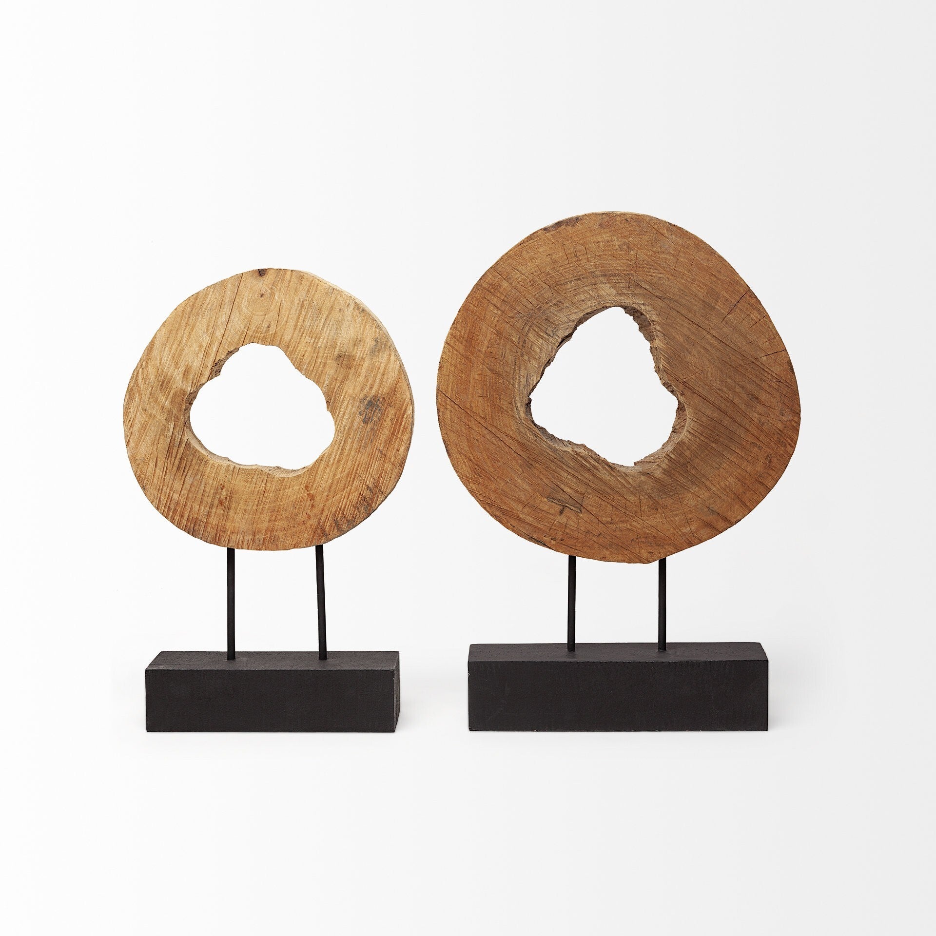 19" Brown and Black Wood Log Cross Section Tabletop Sculpture