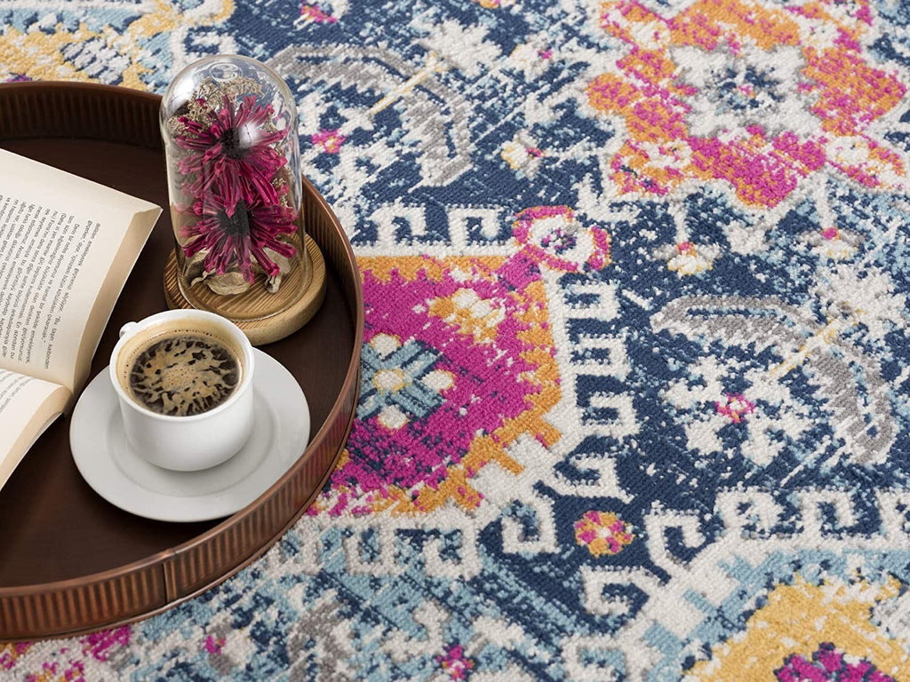 2' x 15' Navy Traditional Decorative Runner Rug