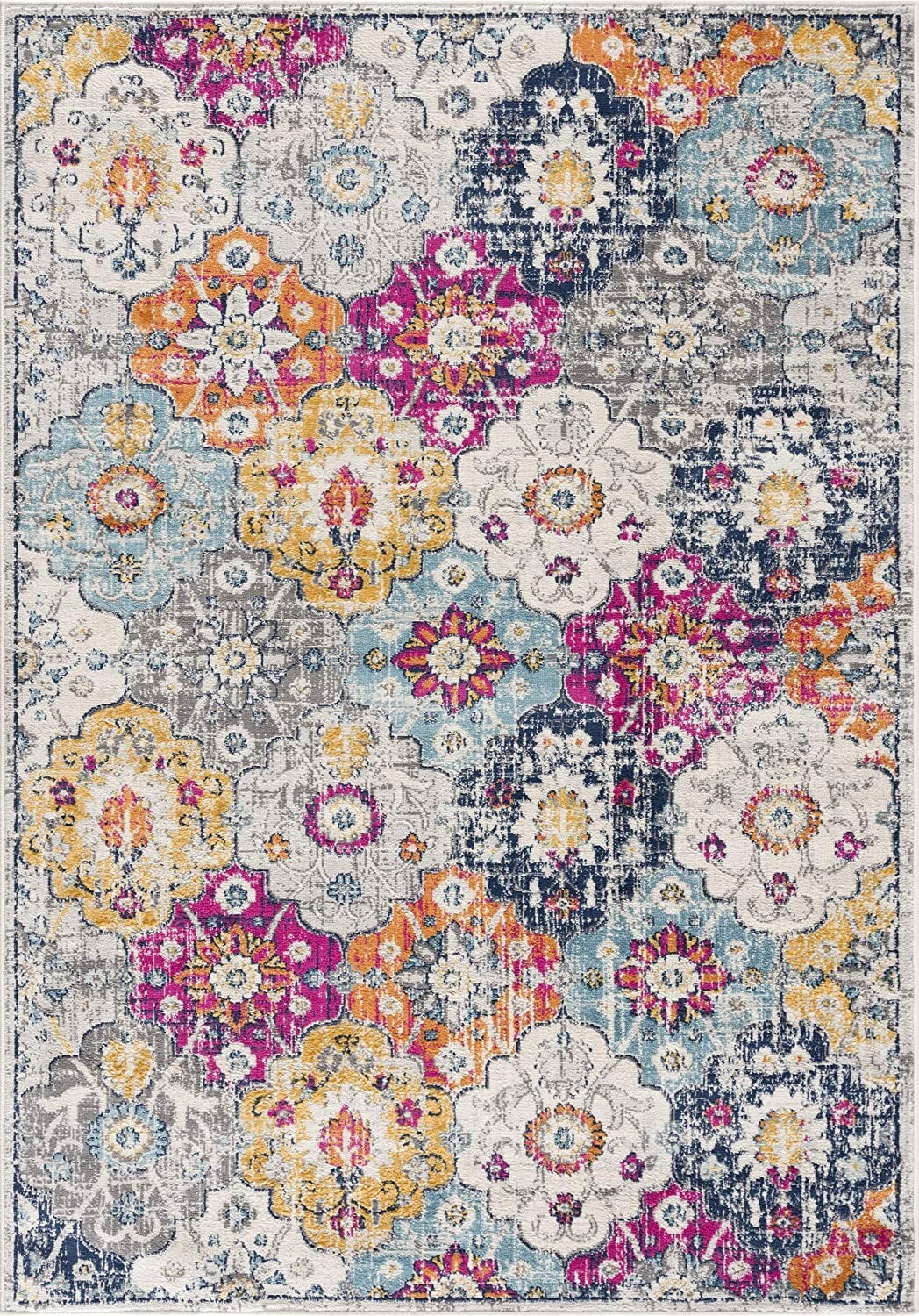 4' X 6' Blue and Ivory Floral Area Rug