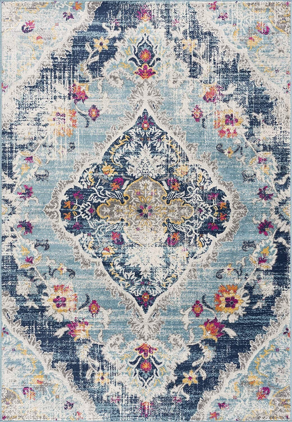 2' x 13' Blue Distressed Medallion Runner Rug