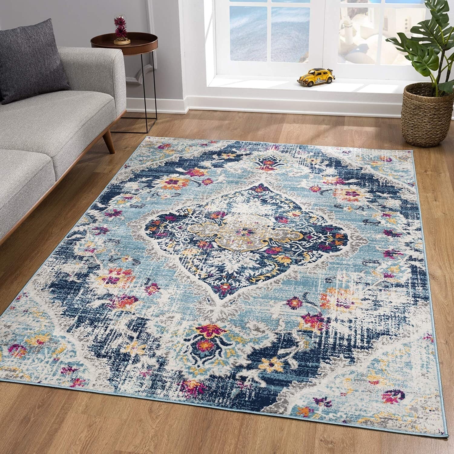 2' x 13' Blue Distressed Medallion Runner Rug