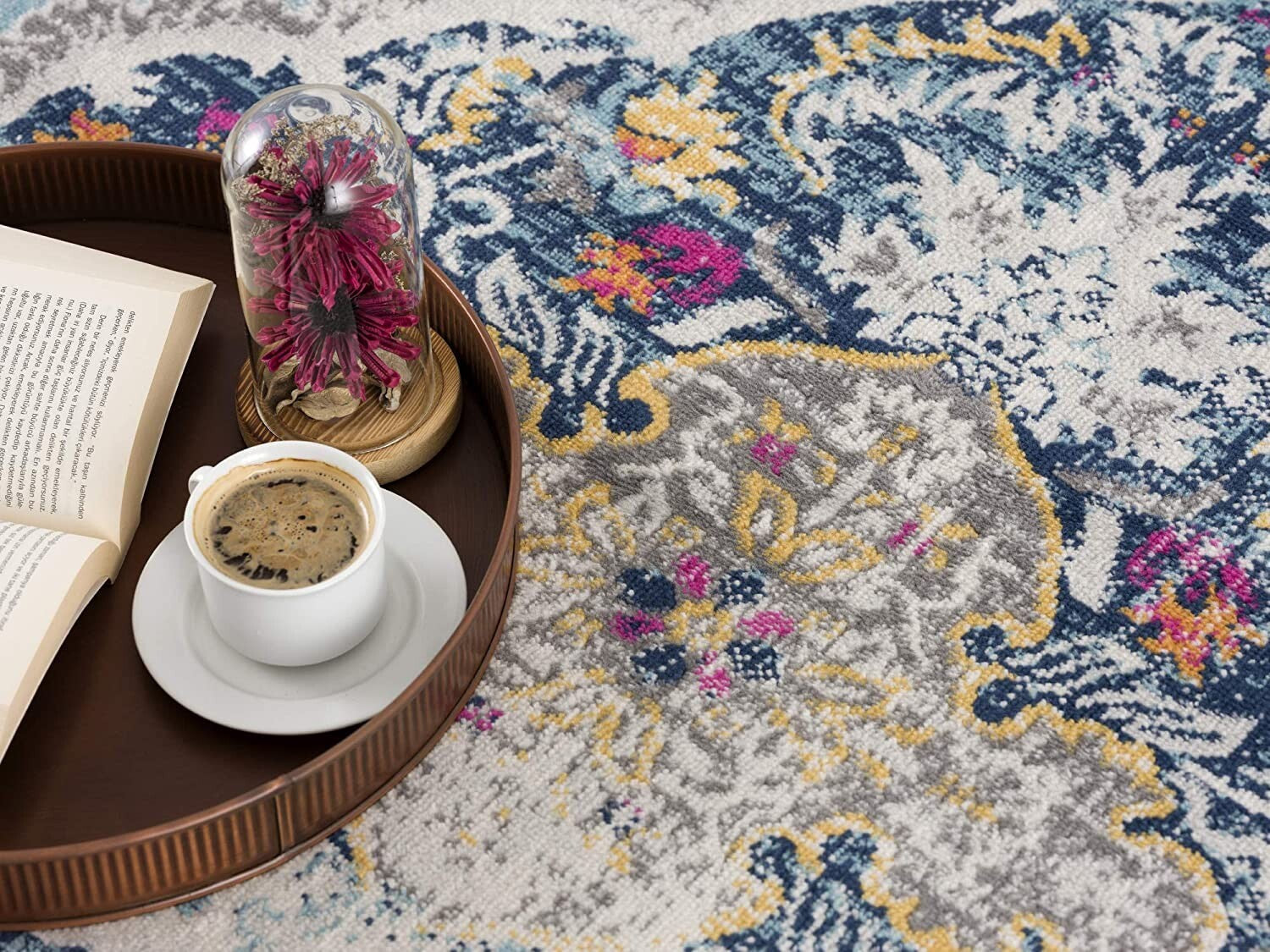 2' x 13' Blue Distressed Medallion Runner Rug