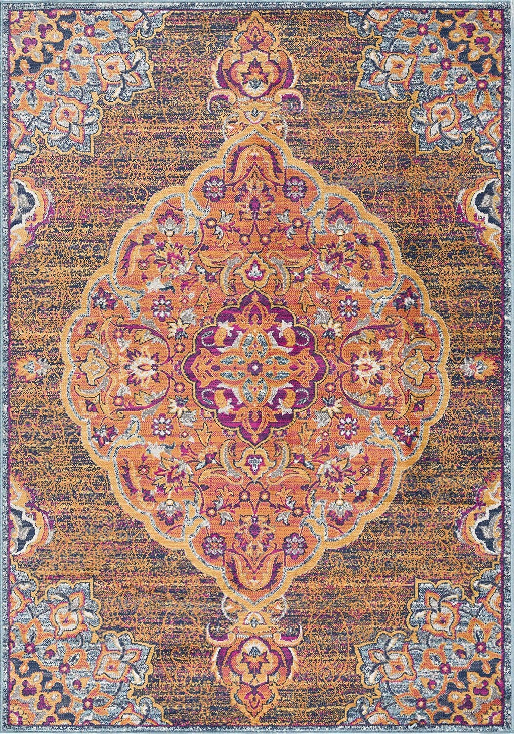 8' X 11' Rustic Orange Medallion Area Rug