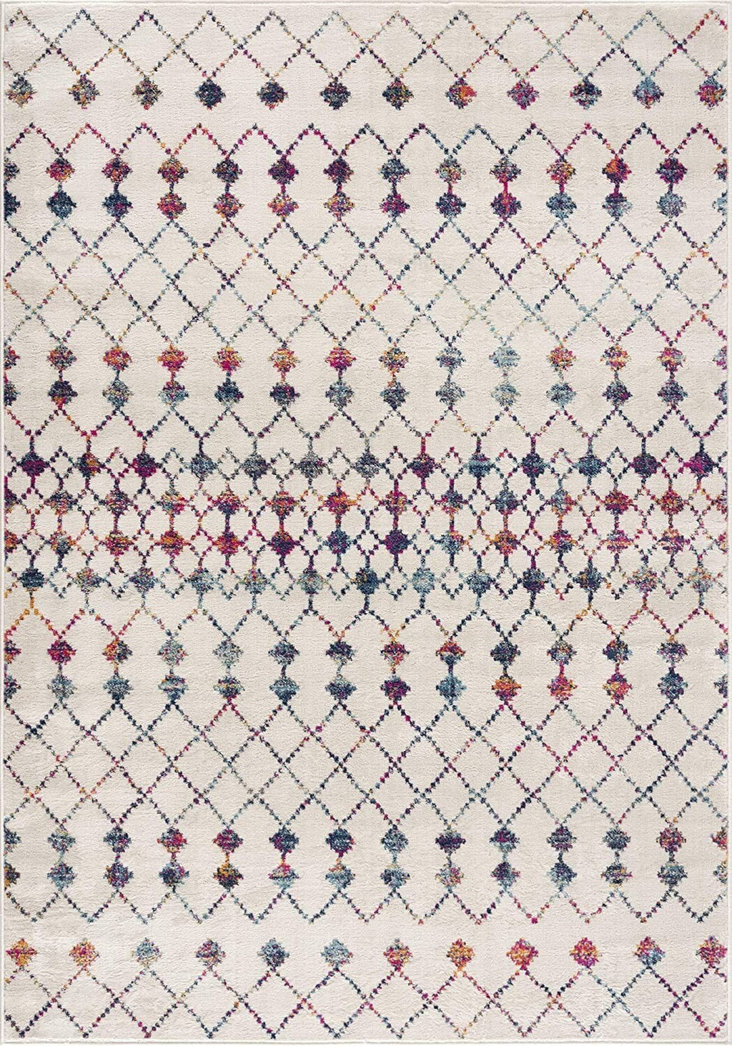 5' X 8' White Modern Geometric Grid Area Rug