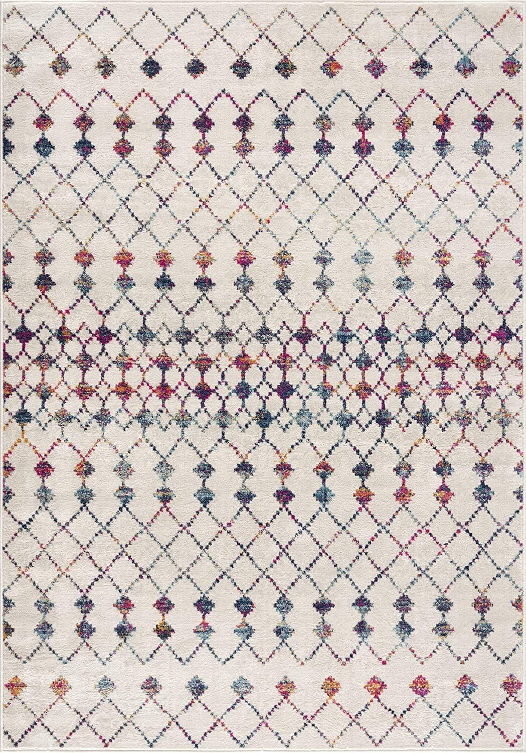 5' X 8' White Modern Geometric Grid Area Rug
