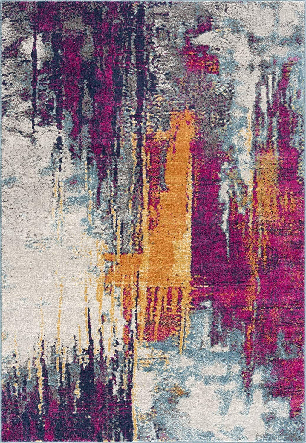 9' x 13' Gray and Magenta Abstract Area Rug