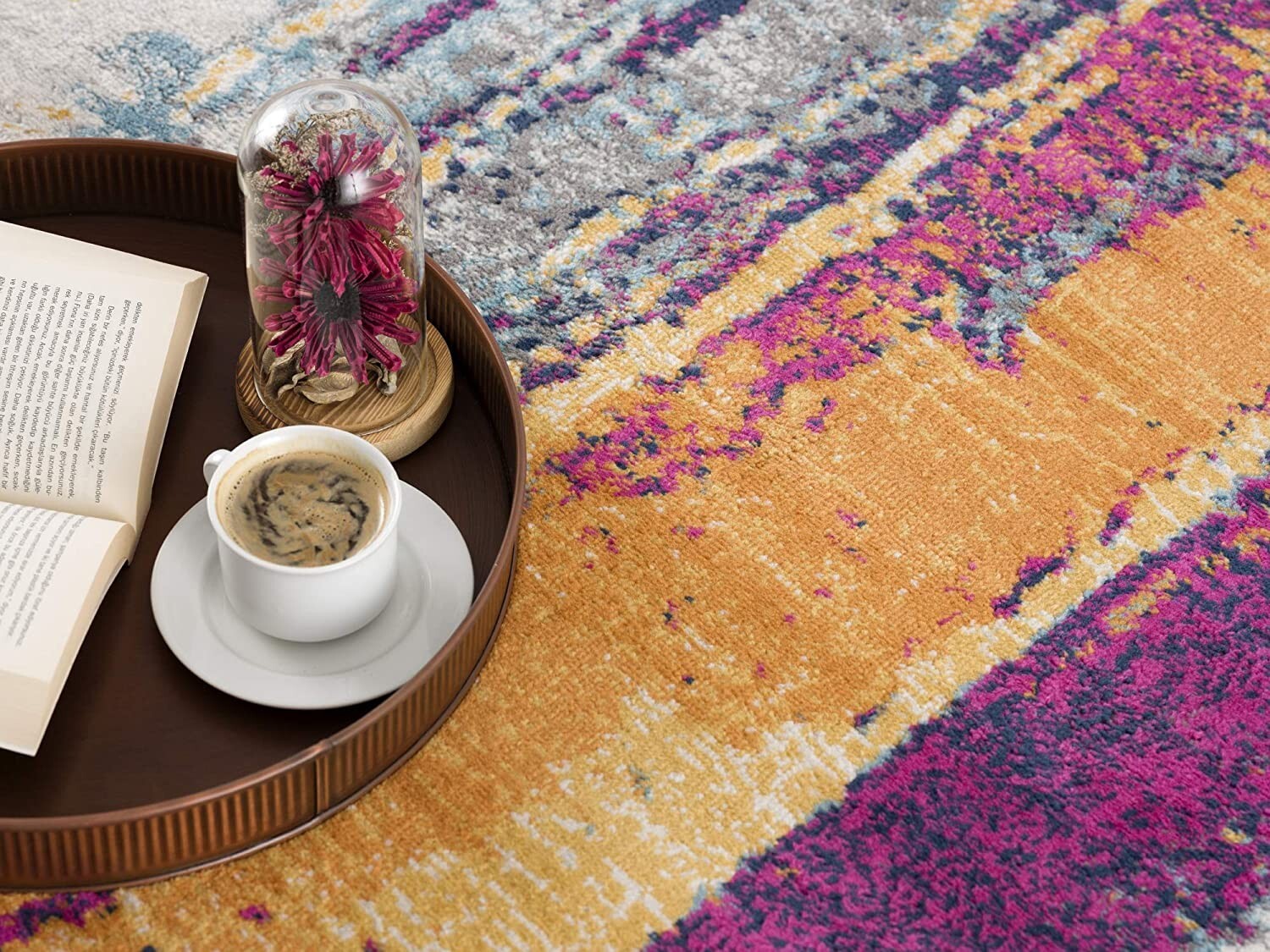 9' x 13' Gray and Magenta Abstract Area Rug