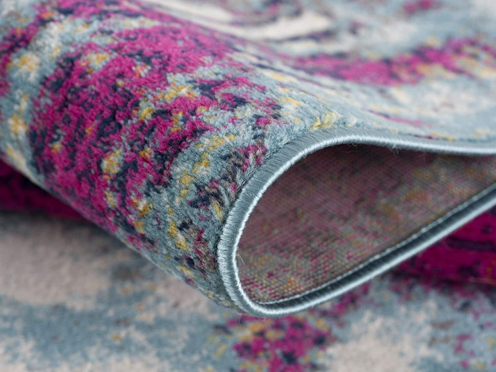 9' x 13' Gray and Magenta Abstract Area Rug